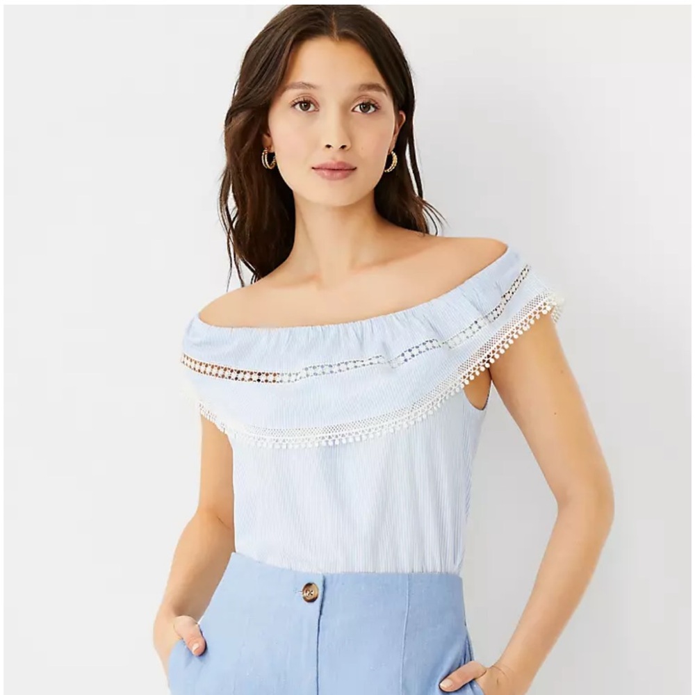 Ann Taylor Stripe Lace Trim Convertible Top Size S